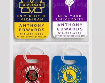 Custom College Luggage Tag Personalized suitcase travel bag bookbag backpack sports bag ANY COLLEGE logo school university