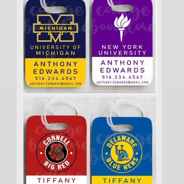 Custom College Luggage Tag Personalized suitcase travel bag bookbag backpack sports bag ANY COLLEGE logo school university