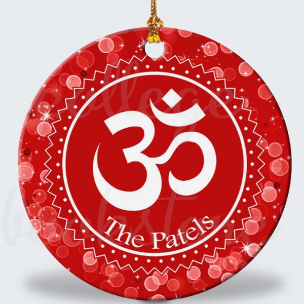 OM | AUM | Ohm | CHRISTMAS Custom Ornament Personalized | Indian | Diwali | Hindu | Lotus | Glitter | Yoga Zen  | ceramic | Christmas tree