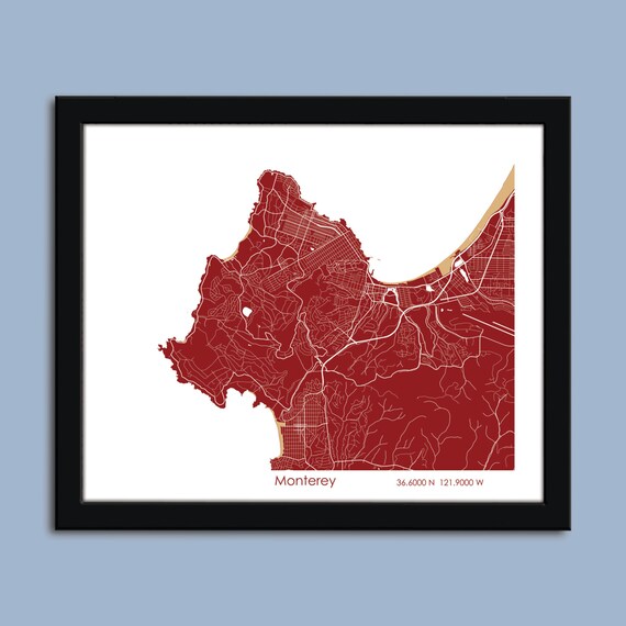 Monterey map Monterey map art Monterey wall art poster Etsy