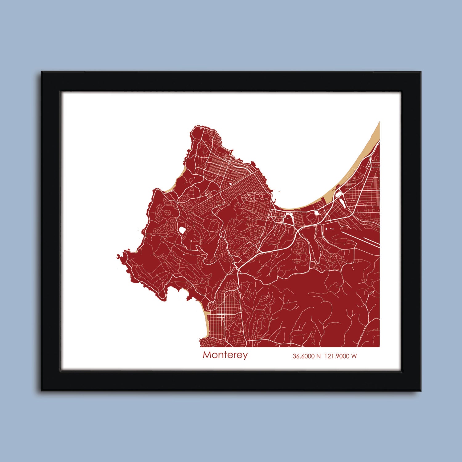 Monterey map Monterey map art Monterey wall art poster Etsy