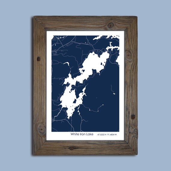 White Iron Lake Map Custom White Iron Lake map Cabin Decor Etsy