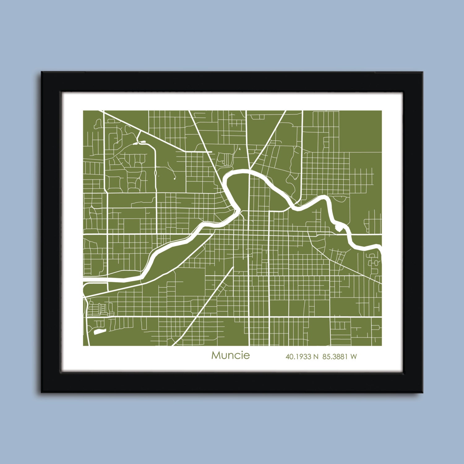 Muncie map Muncie city map art Muncie wall art poster Etsy