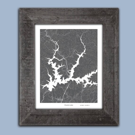 Shasta Lake Custom Shasta Lake Map Cabin Decor Etsy