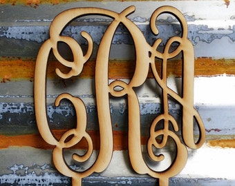 Cake Topper - Unpainted Wooden Monogram Cake Topper