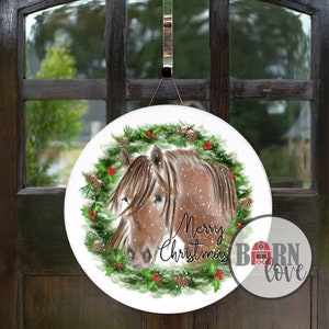 Christmas Horse Door Hanger - Merry Christmas Wreath - Front Door Decor - Cowboy Christmas Door Hanger - Western Wreath For Front Door