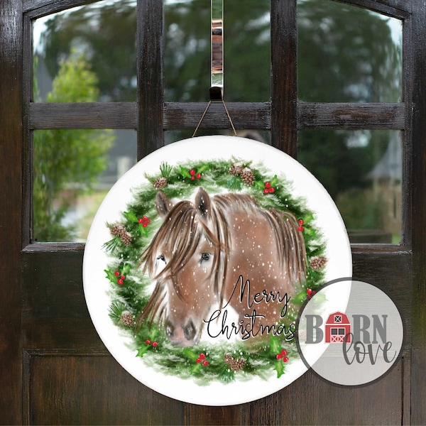 Christmas Horse Door Hanger - Merry Christmas Wreath - Front Door Decor - Cowboy Christmas Door Hanger - Western Wreath For Front Door