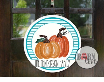 Fall Door Hanger - Pumpkin Door Sign - Family Name Porch Decor - Front Door Sign for Fall - Last Name Sign