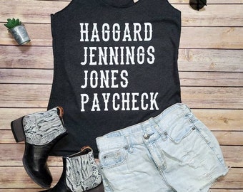 Haggard, Jennings, Jones & Paycheck  * Tri-blend Racerback Tank Shirt