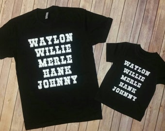 Waylon, Willie, Merle, Hank & Johnny - Mommy/Daddy and Me Matching Shirts (Set of 2)