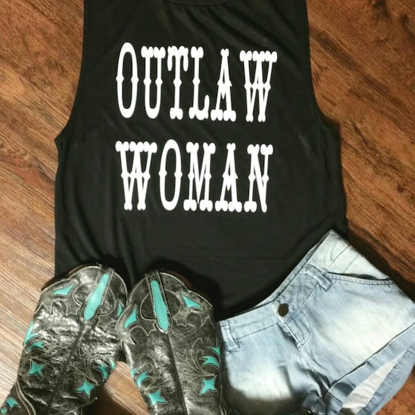 Outlaw Woman - Flowy Scoop Muscle Tee Shirt