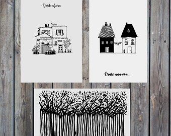 Set of 3 illustrations: the houses we inhabit