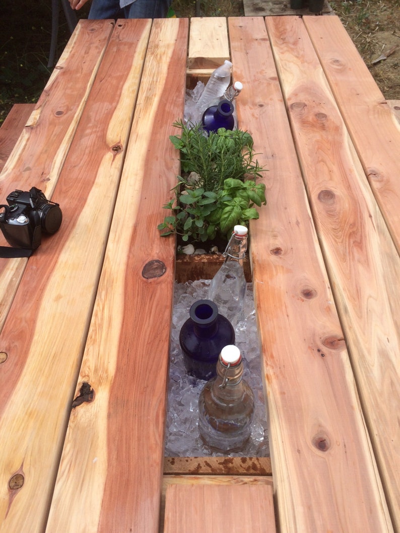 Redwood Planter/Cooler Picnic Table | Etsy