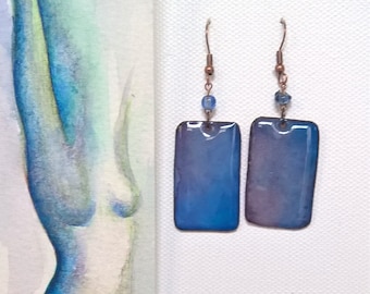 Blue watercolor earrings - resin earrings - purple blue rectangle - artist's jewelry - iridescent blue soul - beauty woman