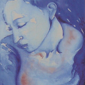 Blue art print - surreal art - watercolor - romantic woman - female figure - home décor - sensual woman - gift for her
