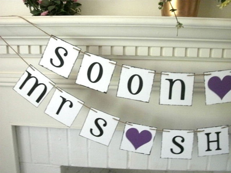 bachelorette party Soon to be Mrs Purple Bridal Shower Banner Wedding Shower Decor Bridal Shower Decor Engagement Party