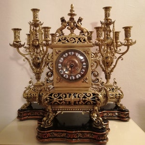 Japy Freres French clock candelabra set pendula Louis XVI brass japy freres clock roccoco barocco with basement 1850s