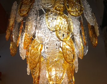 Murano chandelier ragnatela caramel tranparent glass 7 luci made in Italy 1960s