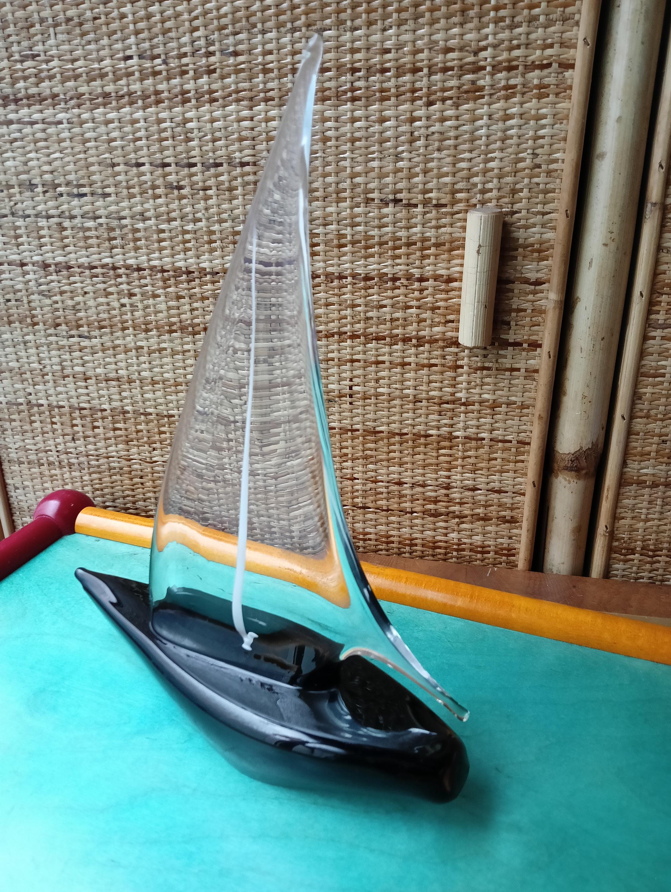 MURANOムラーノガラス イタリア製　大型　ヨット クリア　ブラック MURANOムラーノガラス イタリア製 大型 ヨット クリア ブラック