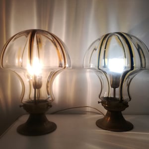 1 of 2 Murano mushroom lamp by Toni Zuccheri for Mazzega striped glass brass Made in Italy 1970s