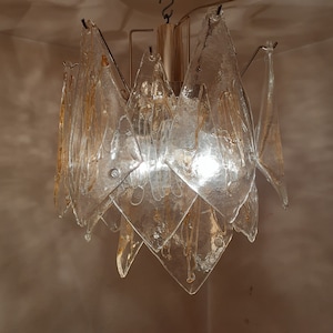 1 of 2 Murano La Murrina signed glass ceiling chandelier fully restored made in Italy 1970s