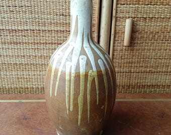 Antique Apulia Grottaglie enameled terracotta bottle jar, Made in Italy, 1900s