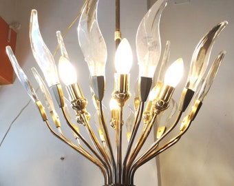Sciolari Lightolier goldent latón plafón 18 cristalli 6 luci 60 cm diámetro 1980s