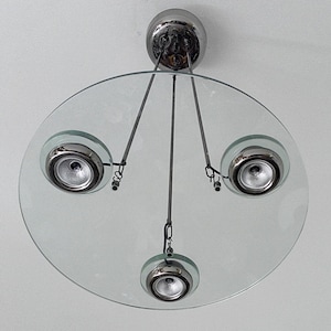 Ceiling fixture disc space age 3 bulbs Made in Italy1970s Stilnovo Ettore Sottsass Lampros Fontana Arte era