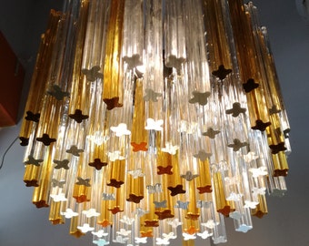Lustre Venini original em vidro Murano quadrilobo 105 copos 50 cm de diâmetro Fabricado na Itália década de 1960