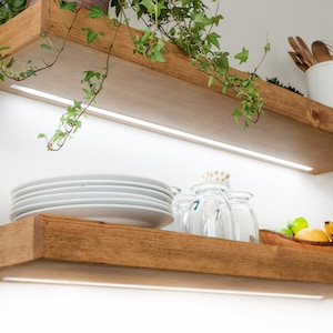 LED Bar Shelving, Rustic Pine Floating Shelves, Kitchen Shelving, FREE Shipping, Recessed Light Strip, Wood Shelves , Any Size, 110-120VAC image 7