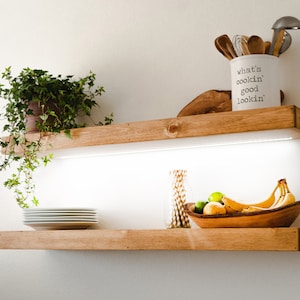 Floating Shelf with LED Lights, Kitchen Shelving, FREE Shipping, Recessed LED Strip, Wood Shelves, Rustic / Farmhouse , Any Size, 110-120VAC