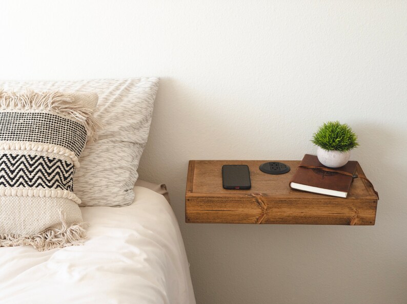 Floating Shelf USB Outlet Bedside Table Nightstand Etsy