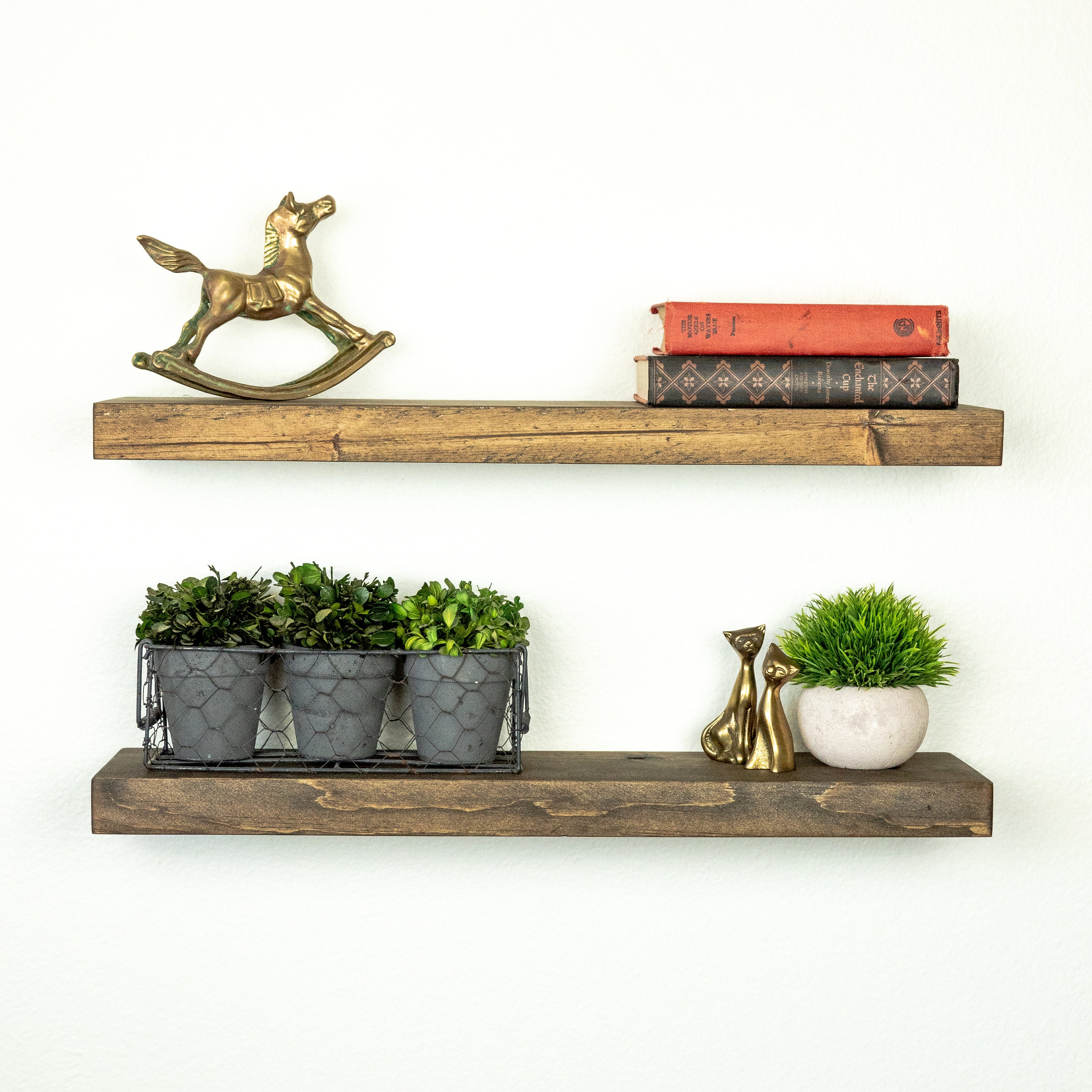 Rustic Floating Shelves Set of 2 Thin Wood Floating Shelf Etsy