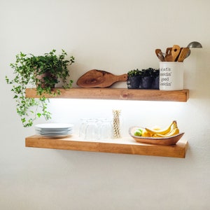 LED Bar Shelving, Rustic Pine Floating Shelves, Kitchen Shelving, FREE Shipping, Recessed Light Strip, Wood Shelves , Any Size, 110-120VAC image 6