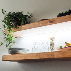 LED Bar Shelving, Rustic Pine Floating Shelves, Kitchen Shelving, FREE Shipping, Recessed Light Strip, Wood Shelves , Any Size, 110-120VAC image 3