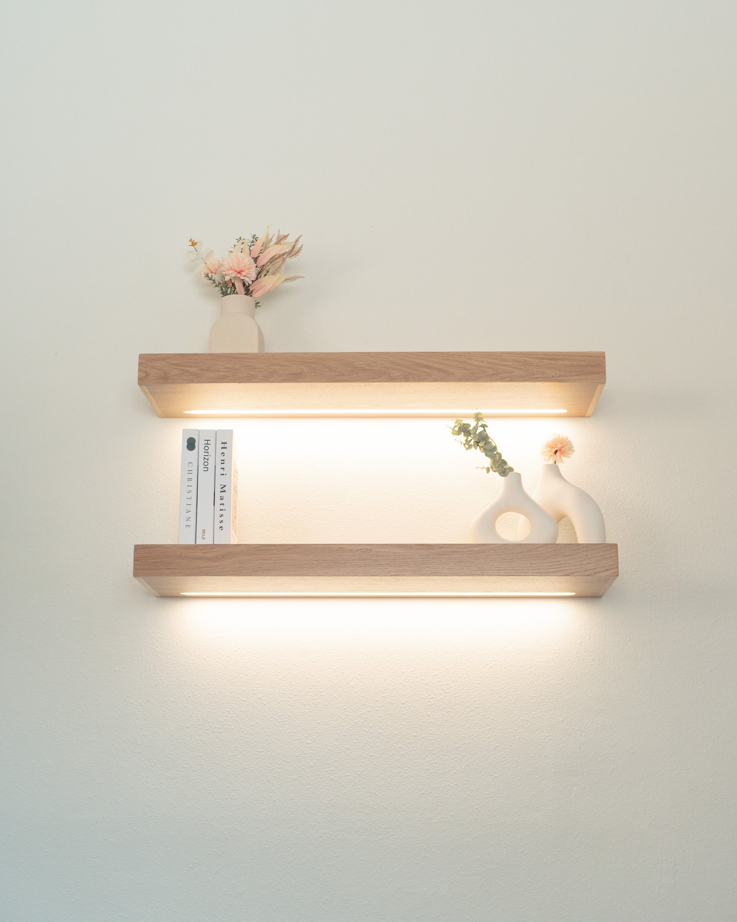 White Oak LED Floating Shelves, White Oak Wood Shelf With Light, FREE ...
