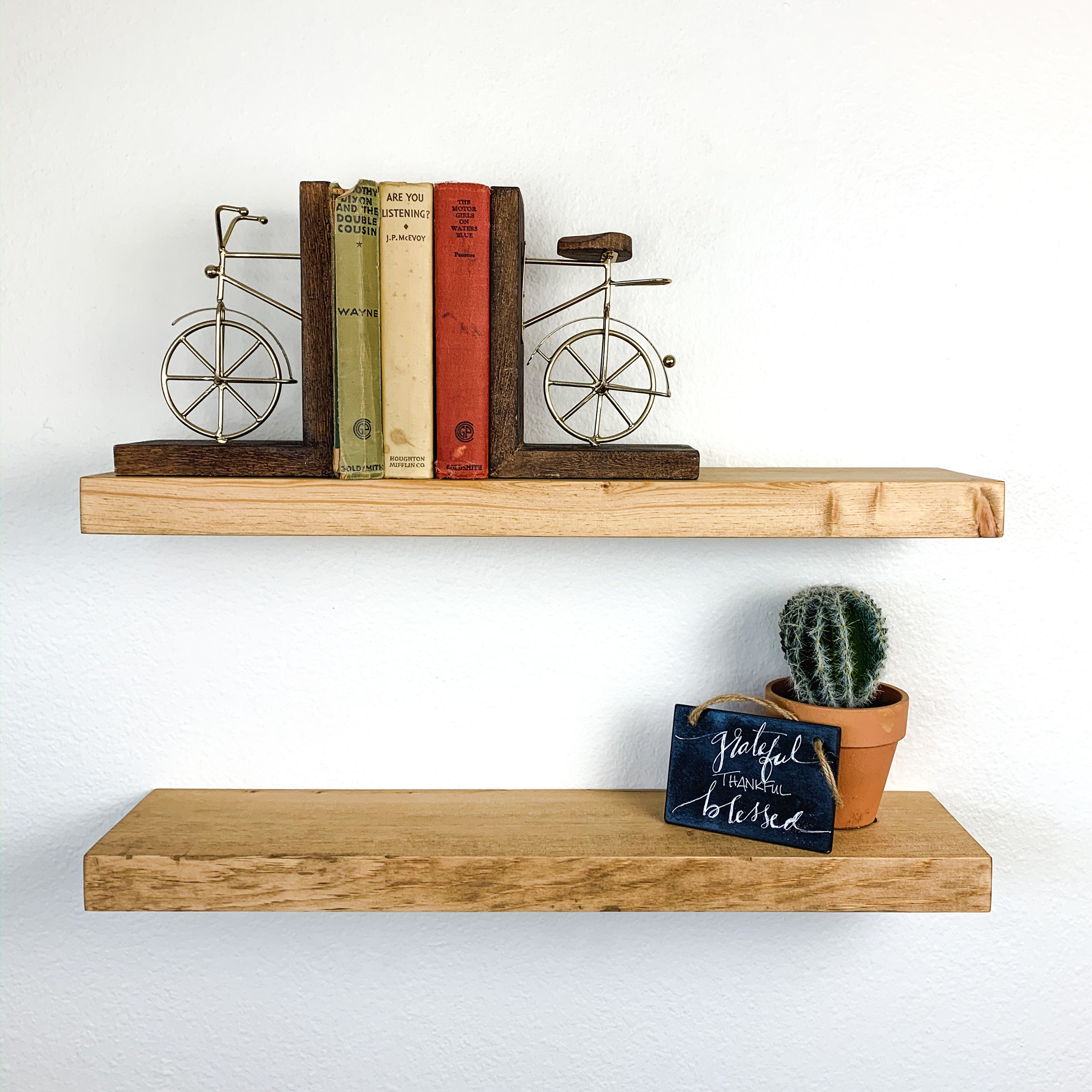Rustic Floating Shelves Set of 2 Thin Wood Floating Shelf Etsy