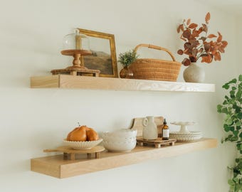 Estantes flotantes de roble blanco, aspecto contemporáneo, estante de madera de roble blanco, envío gratuito, fácil instalación