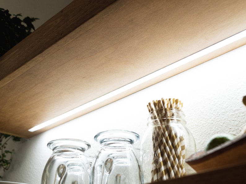 LED Bar Shelving, Rustic Pine Floating Shelves, Kitchen Shelving, FREE Shipping, Recessed Light Strip, Wood Shelves , Any Size, 110-120VAC image 5