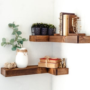 Corner Floating Shelf, Rustic Farmhouse Corner Shelves, Custom Size & Finish, Handmade Wood Shelf