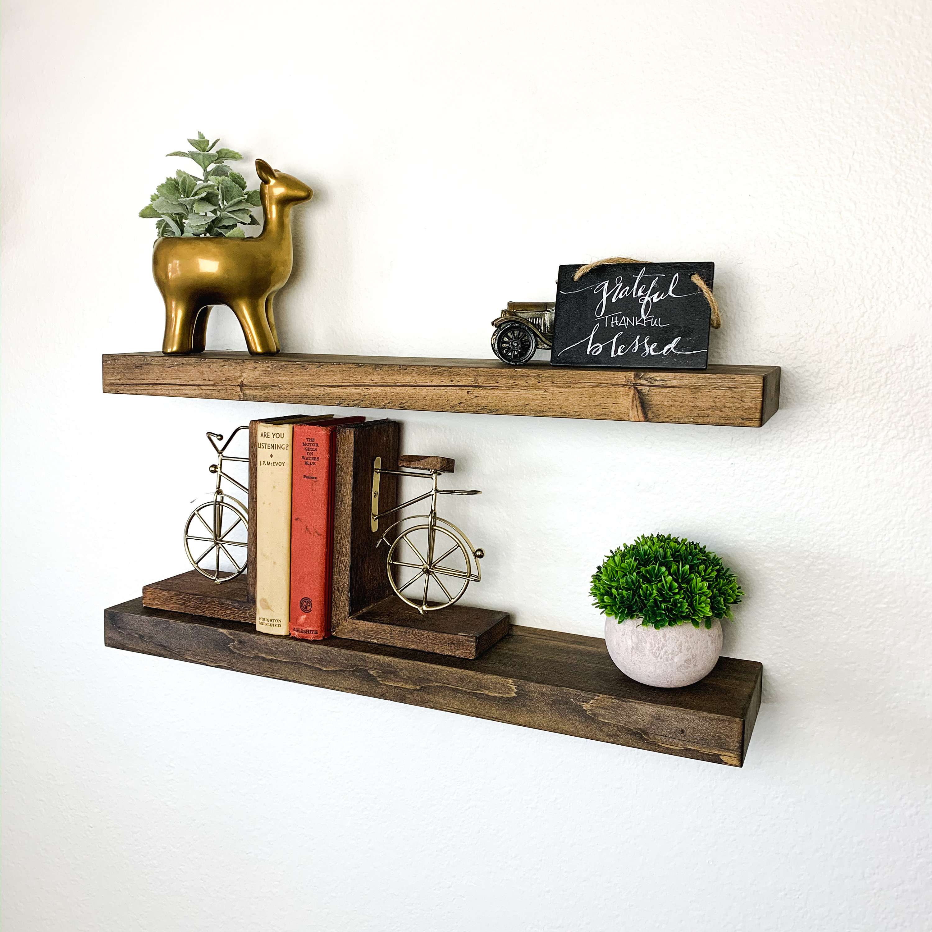 Rustic Floating Shelves Set of 2 Thin Wood Floating Shelf Etsy