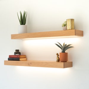 Modern LED Floating Shelves, Kitchen Shelving, FREE Shipping, Recessed Light Strip, Wood Shelves, Contemporary style, 110-120VAC
