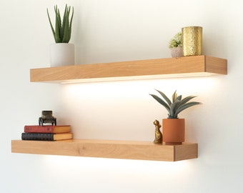 Modern LED Floating Shelves, Kitchen Shelving, FREE Shipping, Recessed Light Strip, Wood Shelves, Contemporary style, 110-120VAC