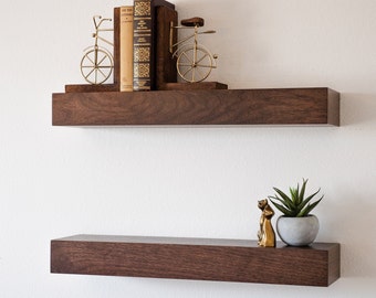 Walnut Floating Shelf, Modern Floating Shelves, FREE SHIPPING, Custom Finishes, Genuine Hardwood, Contemporary Design, Dark Stain