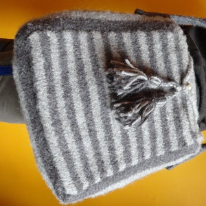 Boiled Wool Handbag, gray stripes - felted wool, tote bag