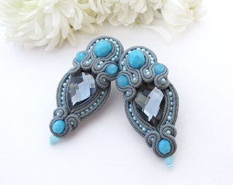 Gray blue classy everyday Soutache earrings Great grandma gift