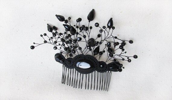 Black Hair Accessory Soutache Black Hair Comb Black Wedding Etsy