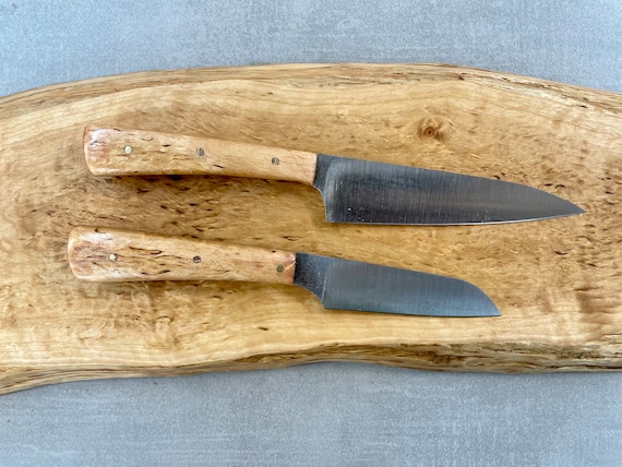 2 Custom Made Chef / Kitchen Small Prep Knives With Spectacular Karelian  Birch Scales AND Karelian Birch CHEESEBOARD INCLUDED 