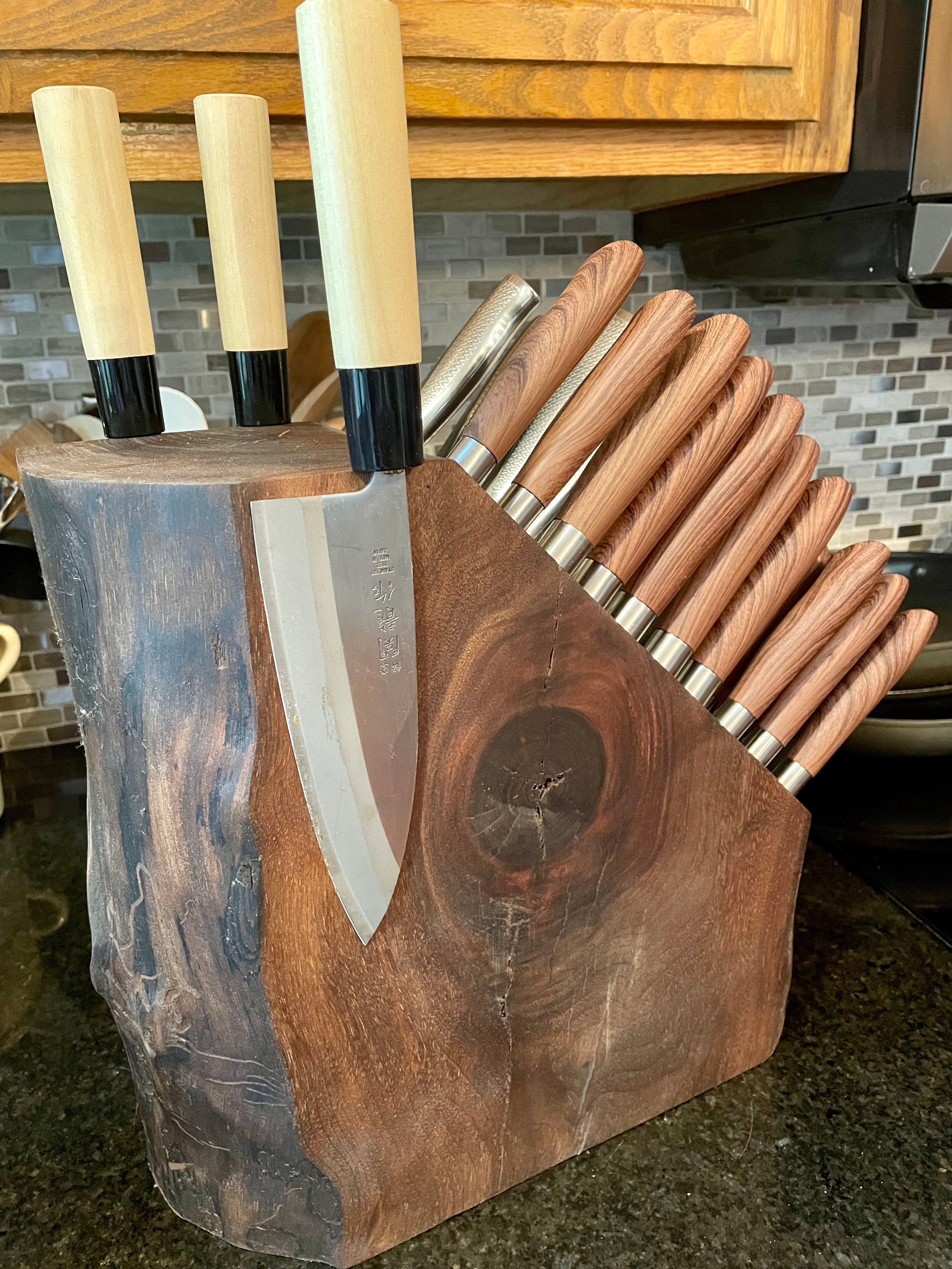 Magnetic Knife Block(Natural Wood) Knife Organizer Block Knife Dock Kitchen  Scissor Holder Strongly Magnetic Acacia