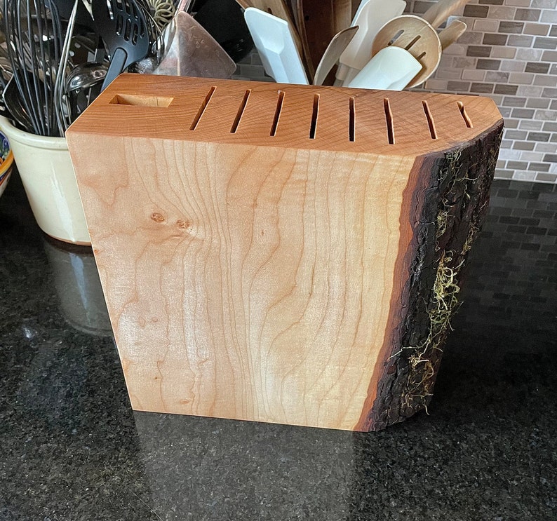 Rustic LIVE EDGE Custom Handmade MAPLE Countertop Knife Block Etsy